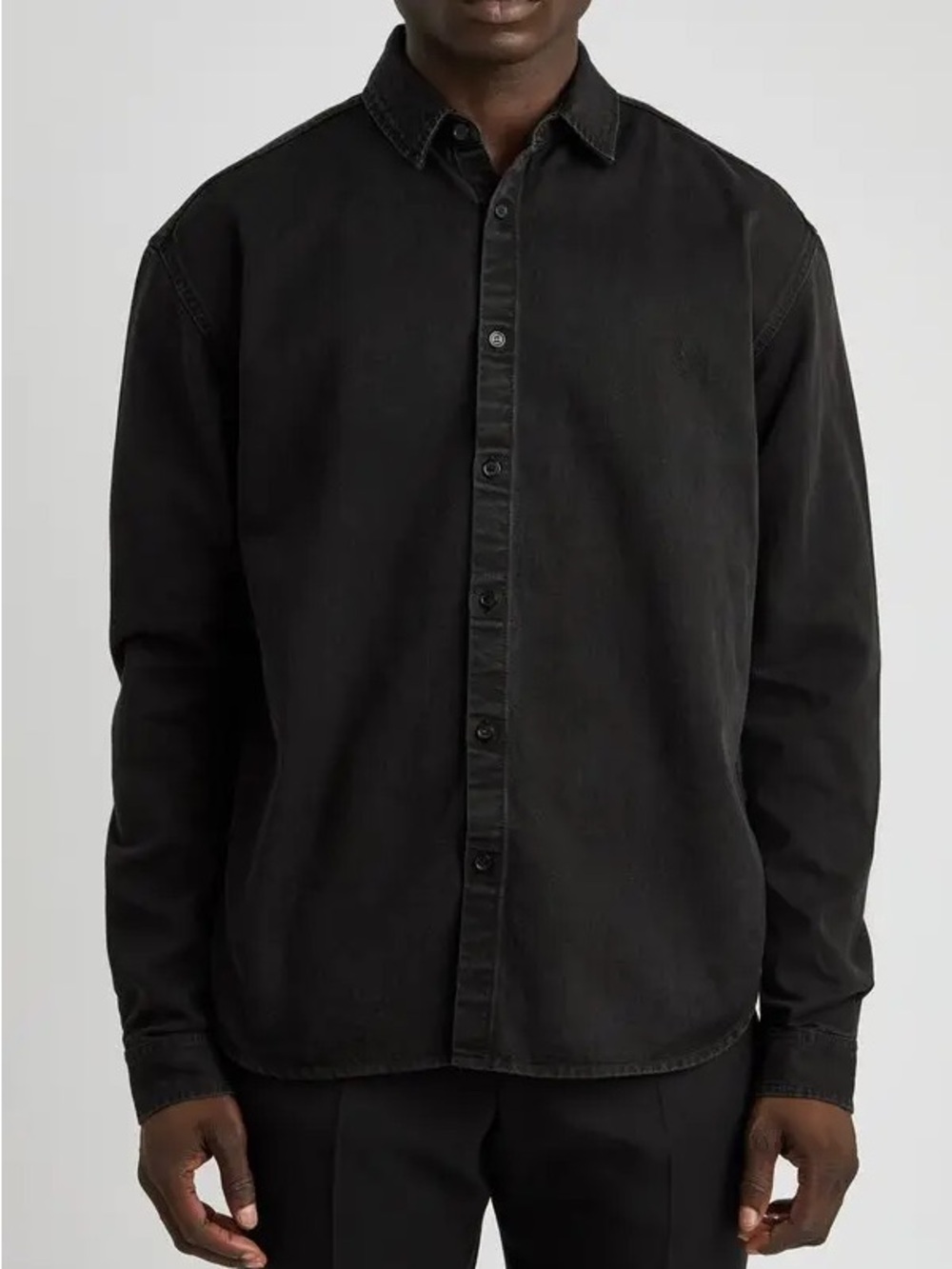 Saint Laurent Logo Embroidered Denim Shirt in Black - XL